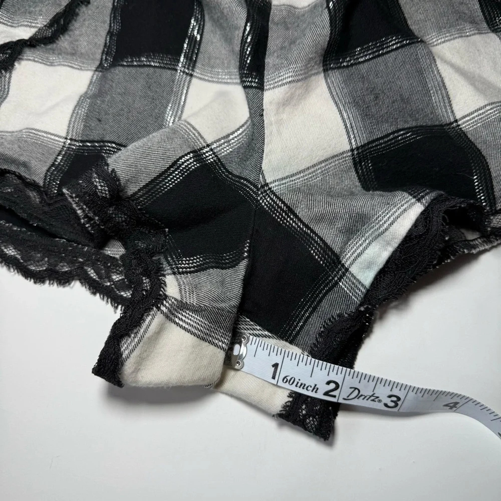 Victoria's Secret Black & White Plaid‎ Lace-Trim Sleep Shorts